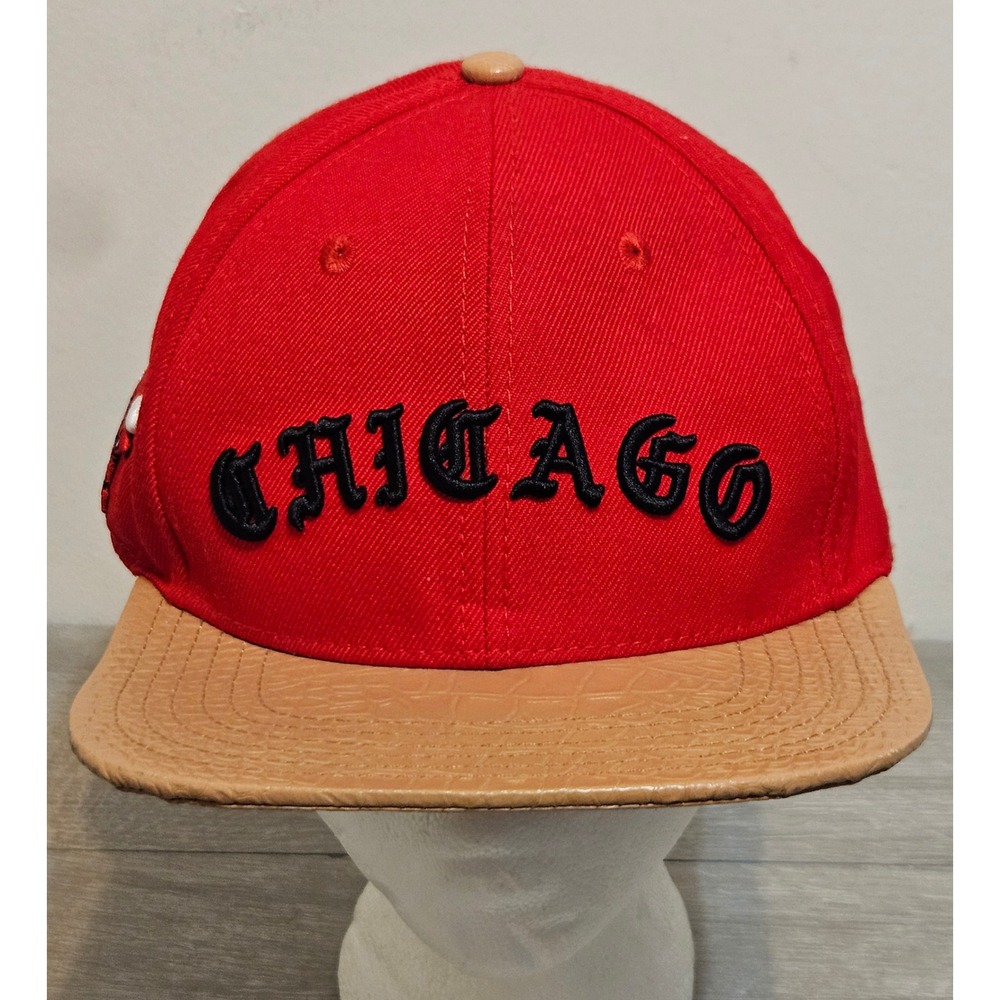 Pro Standard Chicago Bulls NBA Leather Bill Basketball Hat Cap Strapback Red